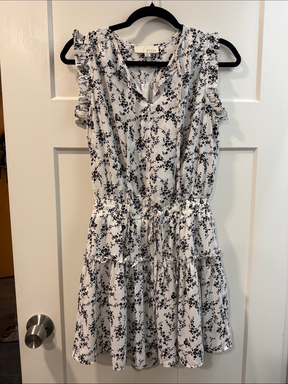 Pinch White Mini Dress with Black Floral Print